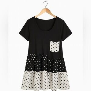 Lily by Firmiana Polka Dot Ruffle Dress M Black White Stretchy Flowy